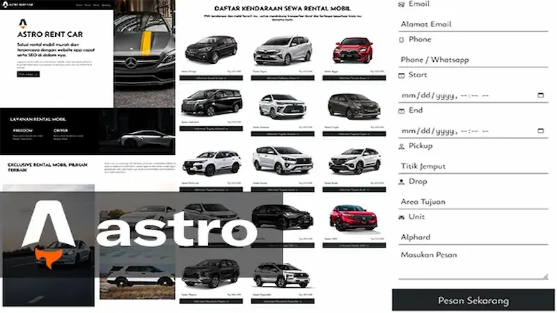 Website tema rental mobil rent car terbaik dengan booking form - built with astro js technology - website cepat dan SEO